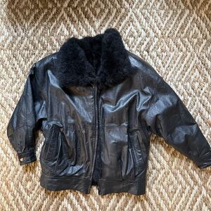 Andrew Marc(M)Pebble Leather Jacket Fur Lined Zipper Removable Vest Black,EUC O8